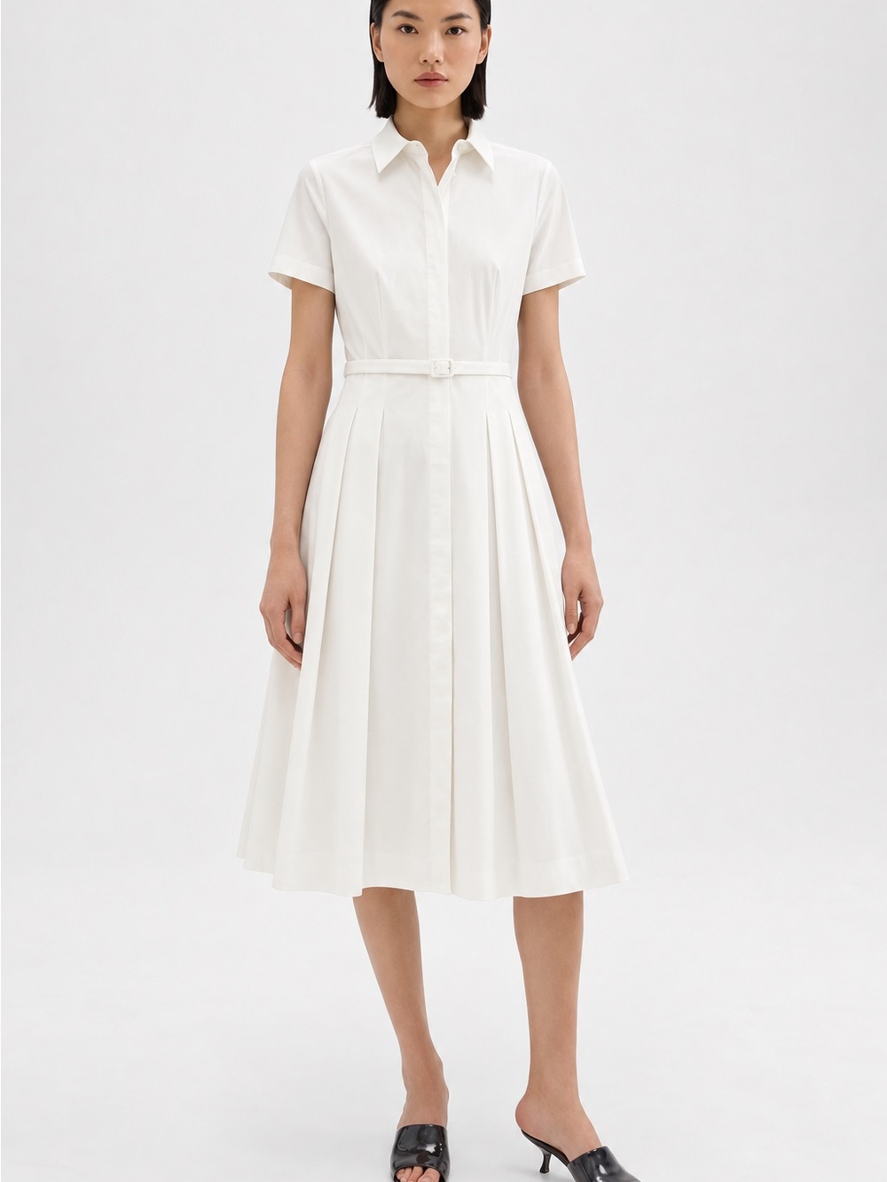 Theory Good Cotton Short Sleeve Shirt Dress White Size 10